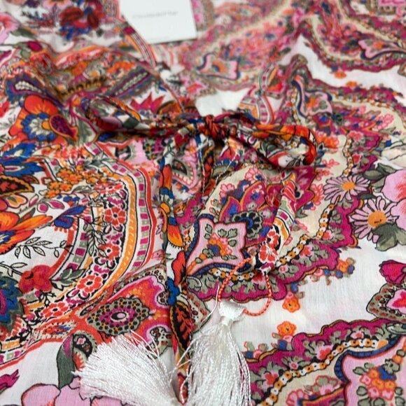 New ONDADEMAR Medium 100% Cotton Floral Paisley Resortwear Deep-V Top/Blouse - Picture 6 of 7